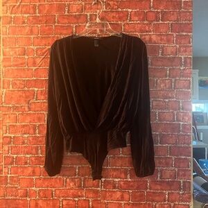 Forever 21 Black Wrap-Front Long Sleeve Bodysuit (rm80)
